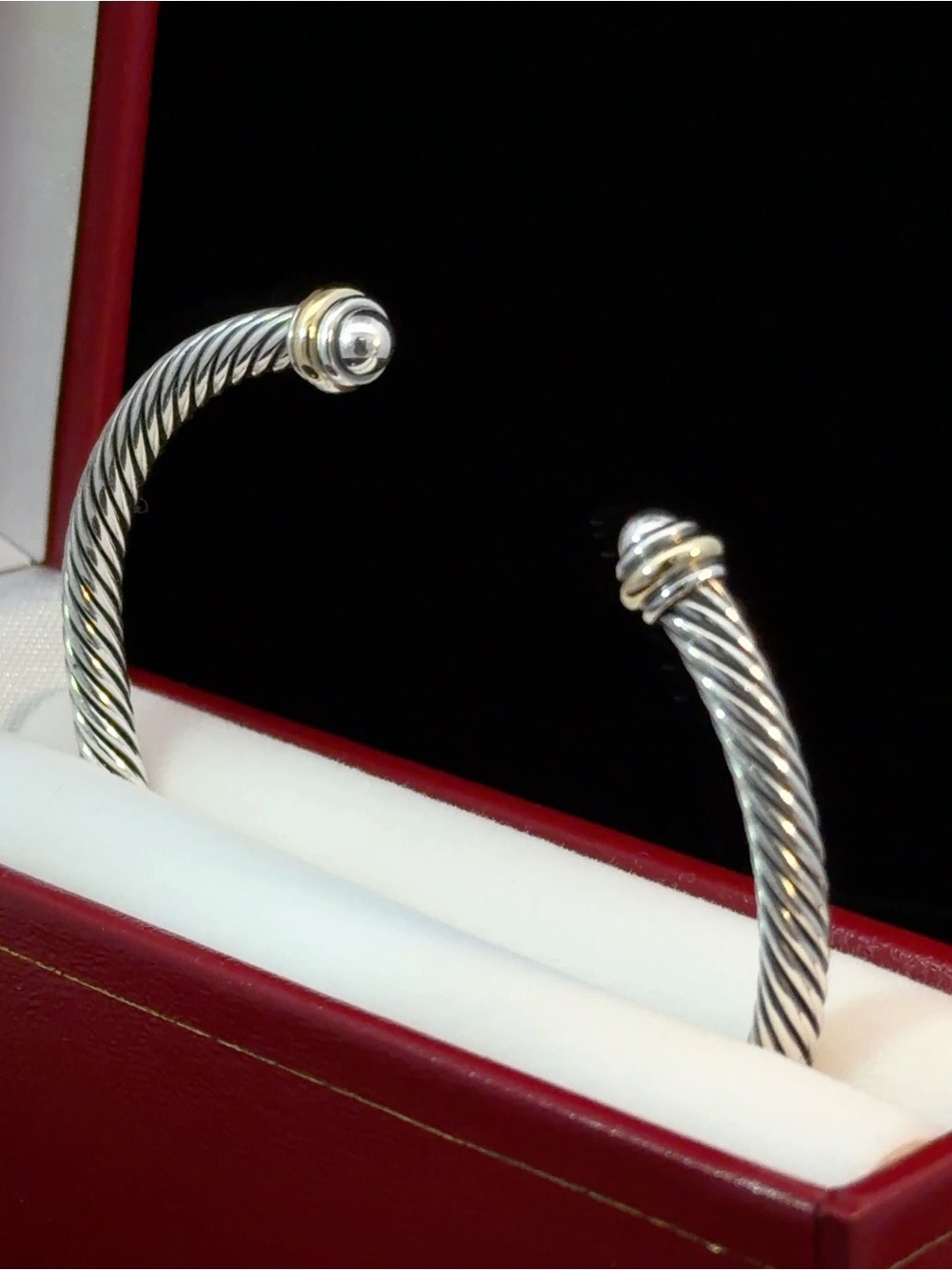 David Yurman Two-Tone Twisted Cable Cuff Bracelet - Silver & Gold - Picture 3 of 7